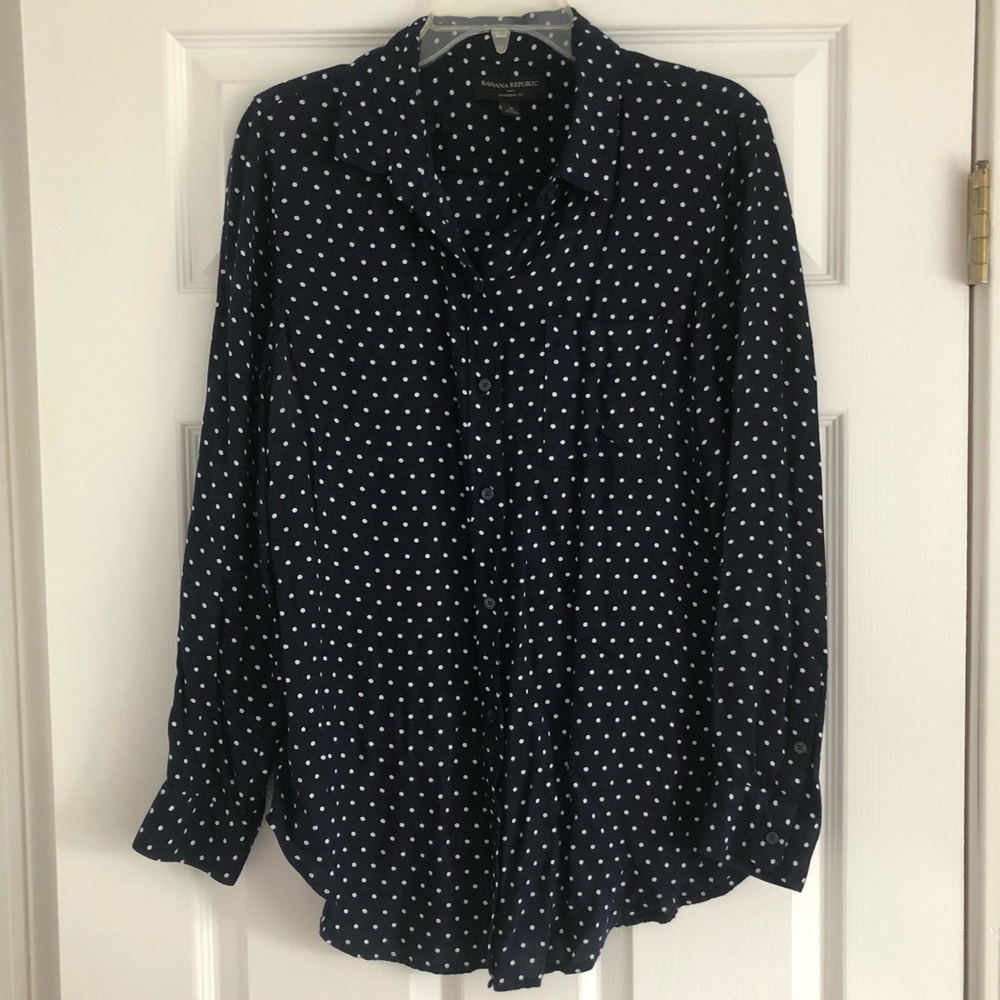 Banana Republic Button Up Blue & White Polka Dot M